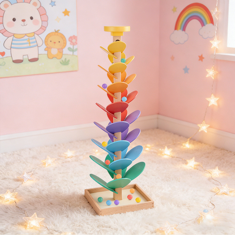 Toddler Learning Tower - Rainbow Music Tree Stacking Petal Wooden